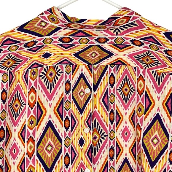 Chico’s 100% Linen No-Iron Multi-Colored Diamond Printed Blouse Sz. 3 (US XL/16) - Picture 7 of 14